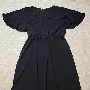 Long Black Flutter Sleeve Dress